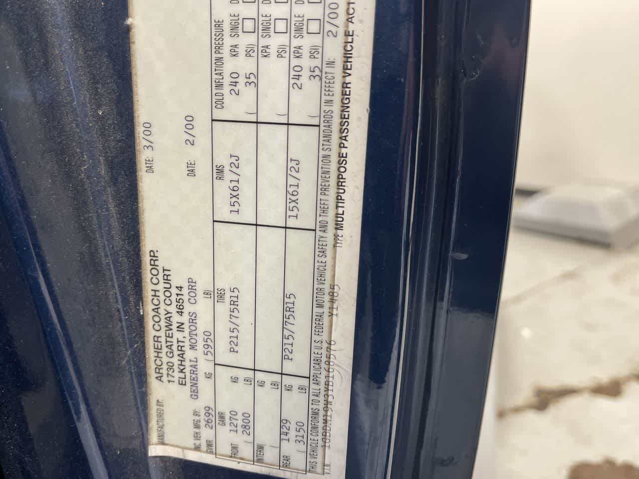 2000 Chevrolet Astro w/YF7